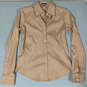 Theory Tan Striped Collared Long Sleeve Button-Down Shirt Top Blouse Size P 🤍✨